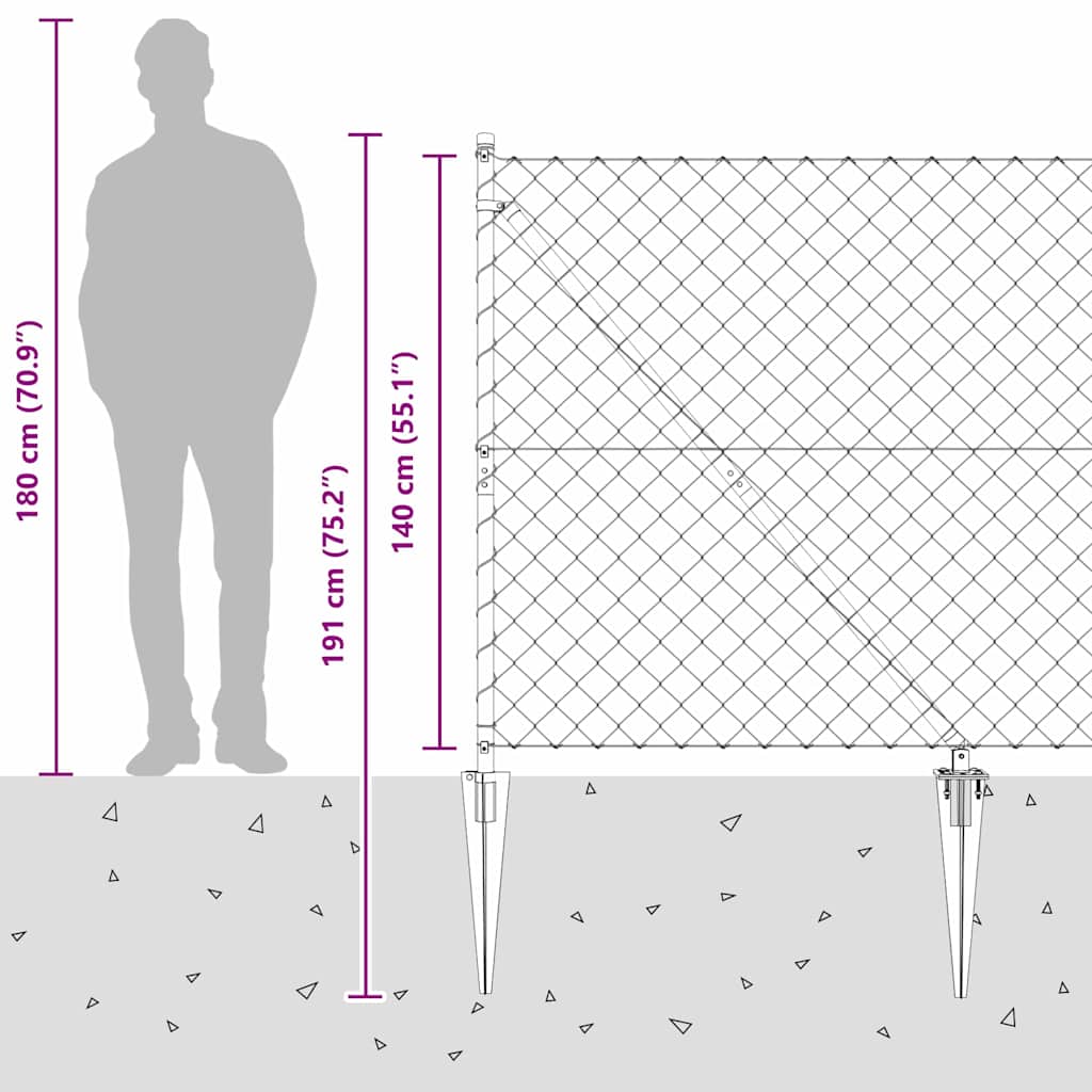 Kettengliedzaun mit Pfosten Silber 1,4 x 10 m Stahl